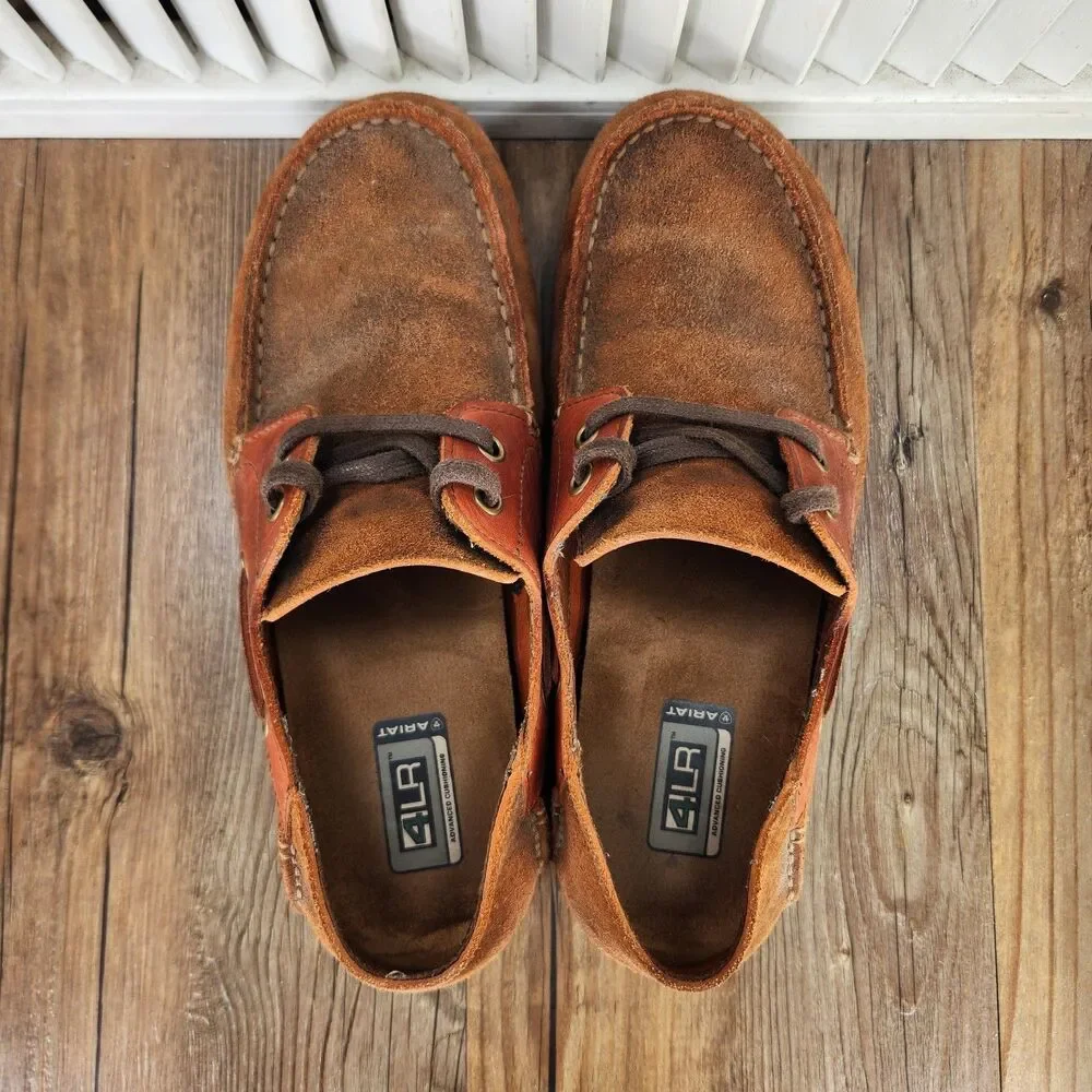 Ariat Caldwell Boat Shoes Mens 9 EE Wide Brown Suede Western Moc Toe Deck Shoes